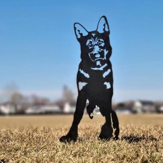 Dog Style Metal Puppy Silhouette Garden Statues French Bulldog/Doberman Pinscher Backyard Lawn Stakes, Festival Decorations & Yard Decor Iron Art (J)