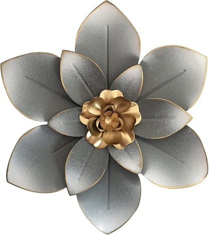 Metal Flower Wall Art Decor, 10“ Rustic Modern Floral Sculpture, Distressed Iron Wall Hanging Home Decoration Accent Artworks for Indoor Kitchen Bedroom Living Room Office Outdoor Garden Patio