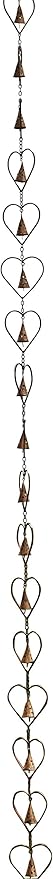 Ancient Graffiti Flamed Copper Hearts & Cut Out Bells Rain Chain, 3.5" x 96" x 3.5"