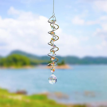 H&D HYALINE & DORA Gazing Ball Spiral Tail with AB Glass Ball Wind Spinner Spiral Hanging Rotating for Indoor Outdoor Decoration 20.5 Inch
