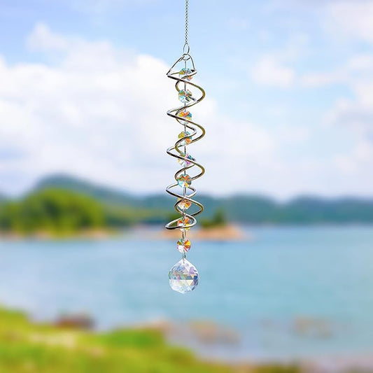 H&D HYALINE & DORA Gazing Ball Spiral Tail with AB Glass Ball Wind Spinner Spiral Hanging Rotating for Indoor Outdoor Decoration 20.5 Inch