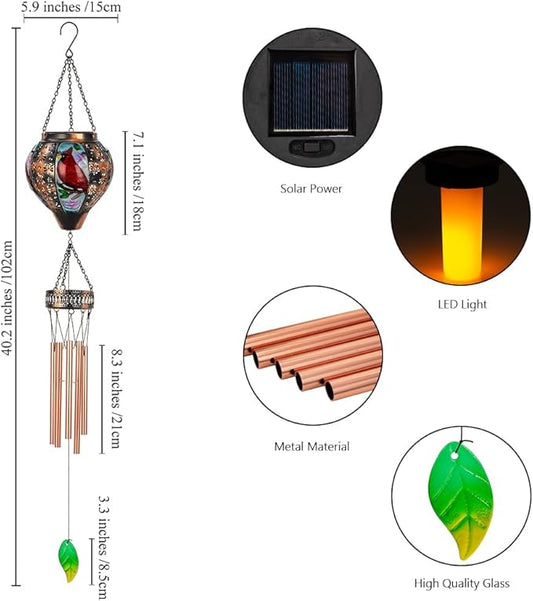 Starsoul Solar Wind Chimes for Outside, Cardinal Hot Air Balloon with Flickering Flame Solar Wind Chime, Glass Windchimes Outdoors Garden Decor, Gift for Mother's Day Mom Grandma