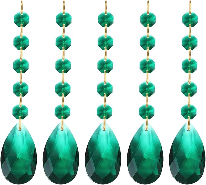 PATIKIL Teardrop Crystal Chandelier Pendants Beads, 5 Pack 135mm Length 38mm Chandelier Prisms Parts Ornaments Hanging Beads for DIY Arts Crafts Decoration, Dark Green