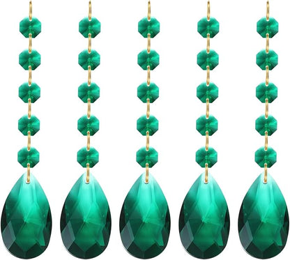 PATIKIL Teardrop Crystal Chandelier Pendants Beads, 5 Pack 135mm Length 38mm Chandelier Prisms Parts Ornaments Hanging Beads for DIY Arts Crafts Decoration, Dark Green