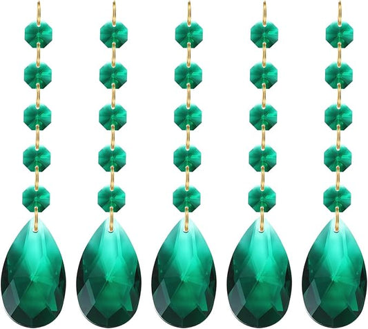 PATIKIL Teardrop Crystal Chandelier Pendants Beads, 5 Pack 135mm Length 38mm Chandelier Prisms Parts Ornaments Hanging Beads for DIY Arts Crafts Decoration, Dark Green