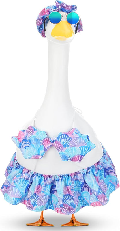 Abbylike 1 Set Bikini Porch Goose Outfit Summer Shell Goose Costume Hawaiian Geese Clothes with Sun Hat Sunglass Fits 23'' Statue Cement for Beach Yard Garden Lawn Pathway Patio Pool Decoration
