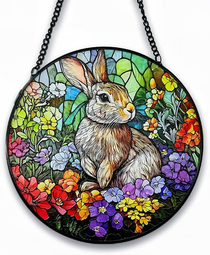 Stained Glass Window Hanging, 6.3in Bunny Sun Catcher for Window, Cute Rabbit Decor for Home & Easter Decor, Stained Glass Suncatcher Gifts for Women Mom Friend, Mother's Day Birthday