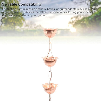 Fdit Hanging Rain Chain, 1m Copper Elegant Weatherproof Decorative Rain Catcher Chain for Yard Garden Temple Gutter Downspout (Petal Shaped)