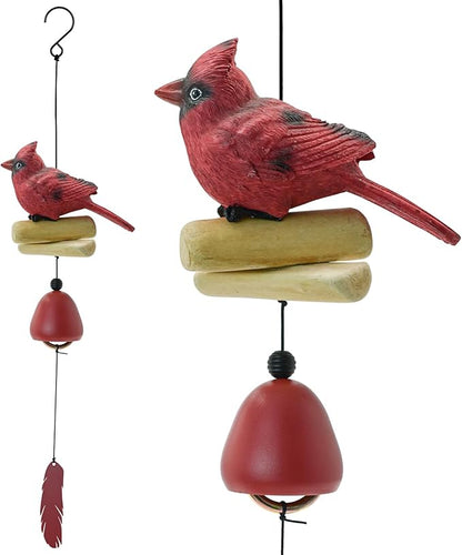 MrMrKura Bird Wind Chimes, Cardinal Wind Bell Pendent for Glory Mothers Love Gift Hanging Wind Chime with Feather Ornament for Bless Garden Backyard Home Decor (Red)