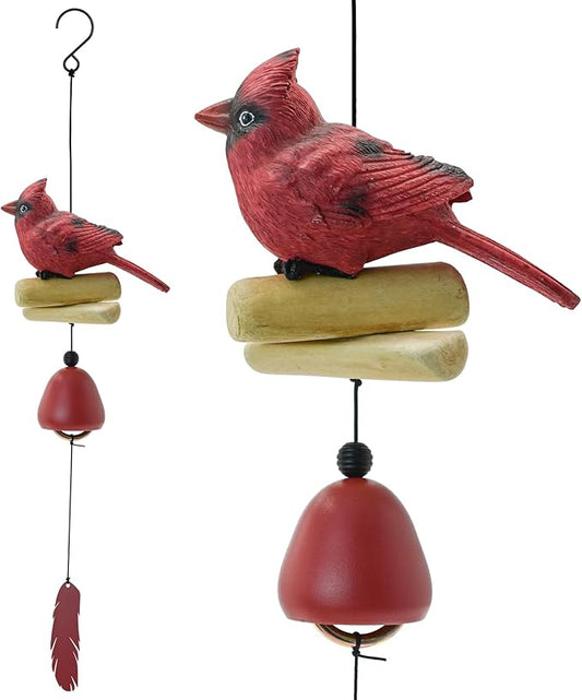MrMrKura Bird Wind Chimes, Cardinal Wind Bell Pendent for Glory Mothers Love Gift Hanging Wind Chime with Feather Ornament for Bless Garden Backyard Home Decor (Red)