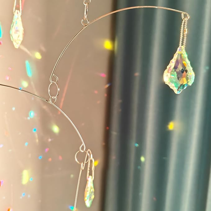 DIY Crystal Sun Catcher Wind Chime, Hanging Prisms Rainbow Maker Suncatcher for Home and Garden Decoration (FL-50AB-6FY)