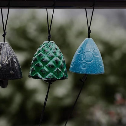 Japanese Lucky Pine Cones Small Wind Chimes Outdoor, Green Pine Cones Iwachu Cast Iron Temple Wind Bell Memorial and Sympathy Wind Chimes for Outside or Indoor Good Luck for Garden, Patio, Balcony