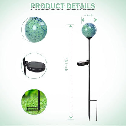 Solar Outdoor Decorative Swirl Solar Garden Stake Glaze Glass LED Garden Globe Lights for Pathway Yard Lawn Decoration Green 1 Pack