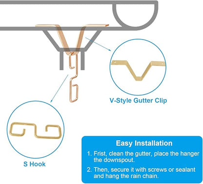 Rain Chain Gutters Adapter Clip - V Shaped Hook Hanger Garden Rain Catcher System, Water Diverter Accessories (1 PCS, Brown)