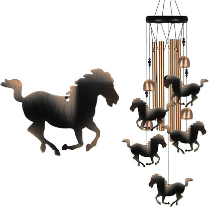 Outdoor Bronze Horse Wind Chimes Decoration, Gifts for Mom, Home, Garden, Balconies, Rooms, Patio, Indoor, Horse Chimes, 4 Aluminum Tubes 5 Horses Wind Chime, Horse Wind Catcher, Horse Wind Bell Gift