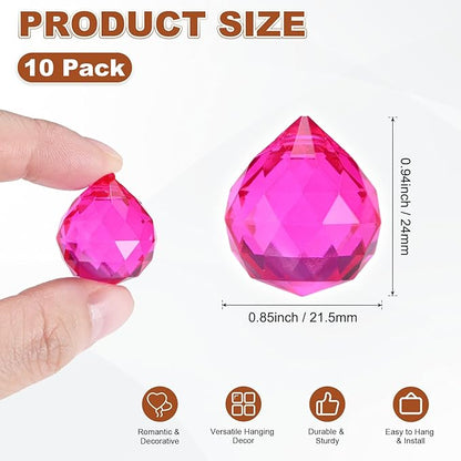 M METERXITY 10-Pack Crystal Ball Prisms, 24mm/0.94 Inch Chandelier Pendant Maker Hanging Crystals Chandelier Prisms for Home/Windows/Garden/DIY Decoration[Rose Red]