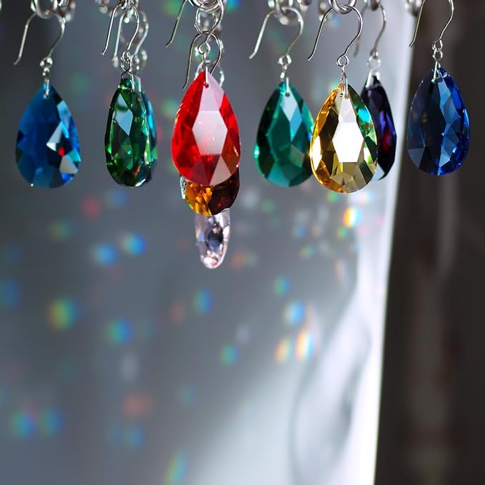 10pcs Teardrop Chandelier Crystals, Coloured 38mm Glass Chandelier Prism Pendant for DIY Jewelry, Suncatcher, Ornament, FengShui Decoration