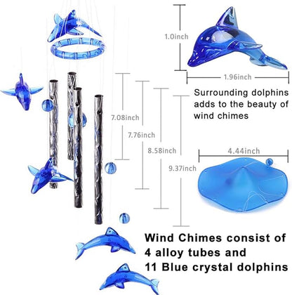 Blue Acrylic Dolphin Wind Chimes Decoration for Ourdoor & Indoor, Garden, Yark, Patio and Home Decor, Wind Chime Bell Hanging Ornament Gift for Friends, Festival and Party, Housewarming