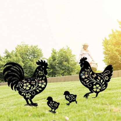 SUPERDANT 4PCS Chicken Metal Garden Yard Art Decor Black Silhouette Outdoor Iron Art Decoration Garden Stakes Statues Ornament Crafts for Backyard Parks Lawns Outdoor Spaces