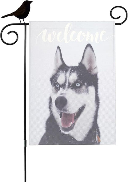 Mugod Siberian Husky Garden Flag Funny Dog Yard Flags Vertical Double Sided 12.5x18 Inch Small Flag Burlap Banners Home Decorative Outdoor Villa Patio Lawn