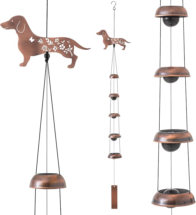 Geelin Dog Wind Chimes for Outside Dachshund Memorial Gift for Dog Lovers, 36" Copper Metal Wind Chime for Women Men Garden Front Yard Patio Decor, Memorial Housewarming Birthday Festival Gifts