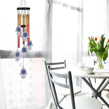 Blue Evil Eye Hand of Fatima Wind Chimes Outdoor Decoration, Evil Eye Wind Bells, Hamsa Hand Windcatcher, Fatima's Holy Hand Blue Evil Eye Amulet Wind Chimes for Home,Gift for Mom,Balcony,Patio,Garden