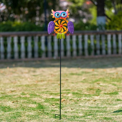 Oak & Lore Colorful Owl Wind Spinners Outdoor Metal Garden Wind Sculptures & Spinners with Stakes for Patio, Lawn, Backyard Outdoor Decor