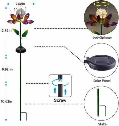 Metal Flower Solar Outdoor Lights Windmill Garden Stake - Outdoor Waterproof for Yard, Lawn, Patio, Gardening Gifts, Solar Flower Lights