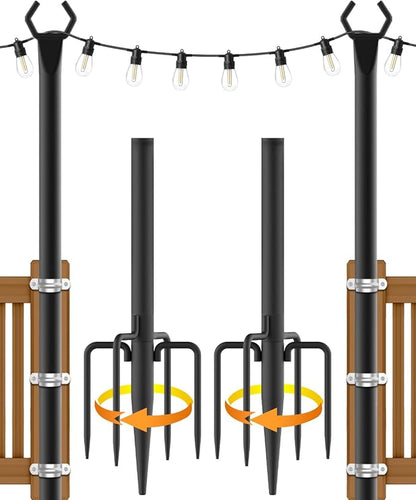 NUERPO String Light Poles,Metal Poles for Hanging Outdoor Light Strings,2 Pack 10 FT Light Poles Stand for Outside Garden,Patio,Wedding,Backyard,Deck,Party