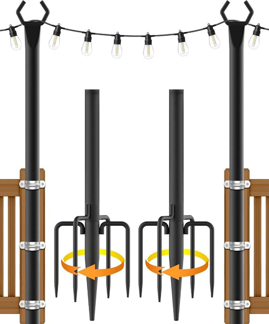 NUERPO String Light Poles,Metal Poles for Hanging Outdoor Light Strings,2 Pack 10 FT Light Poles Stand for Outside Garden,Patio,Wedding,Backyard,Deck,Party