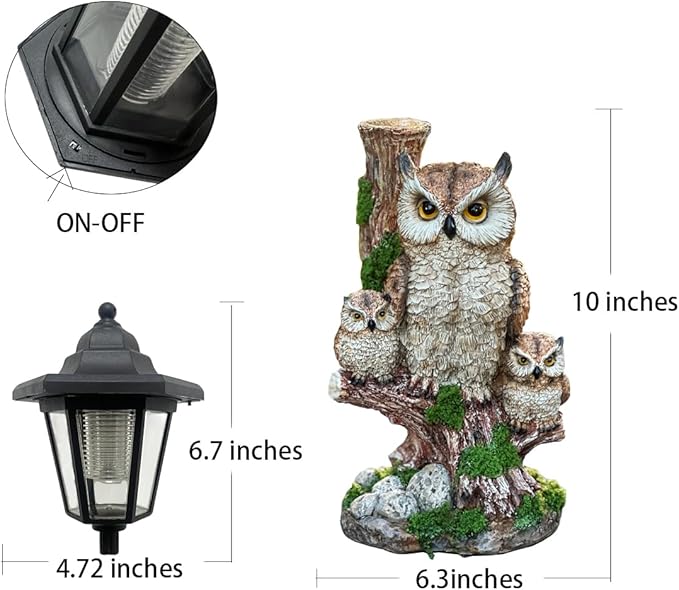 Solar Garden Owl Statue Lights,Large Owl Figure with Solar Lights Lantern,for Outdoor Landscapes, Courtyards, Paths,Outside Patio Lawn Sculpture Decorated，Gifts for Women, Owl Lover