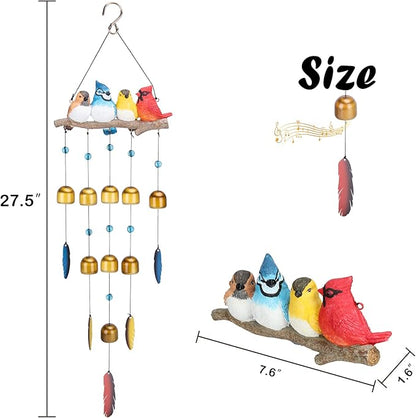 Taman Bird Wind Chime - 29" Wind Bell Valentine's Day Gift for Outside Indoor Cardinal,Blue Bird Decorative Bronze Wind Chime Memorial Sympathy Gift for Home, Outdoor, Yard, Patio,Garden Decor