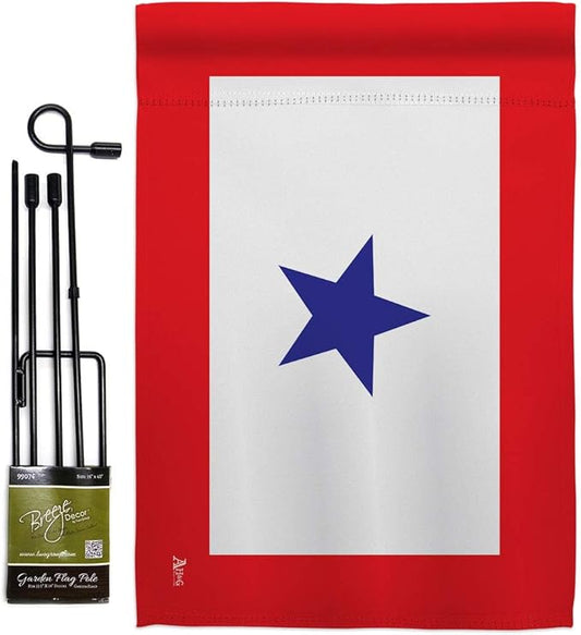 Blue Star Flag For Military Family Deployment With Pole Set Stand Outside House Bandera Door Yard Post Home Taprstry Wall Grave Decorations For Cemetery Service Porch Decor Memorial Veteran Day Gifts
