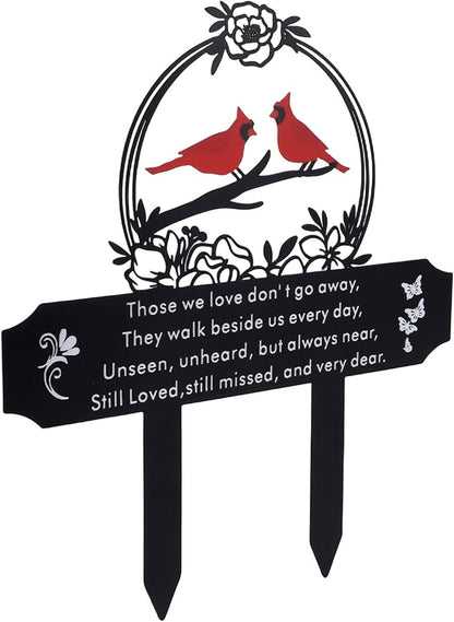 Cardinal Grave Decoration for Cemetery, Metal Tombstone Memorial Marker with Poem Weatherproof Outdoor Yard Garden Grave Stakes for Loss of Father Mother