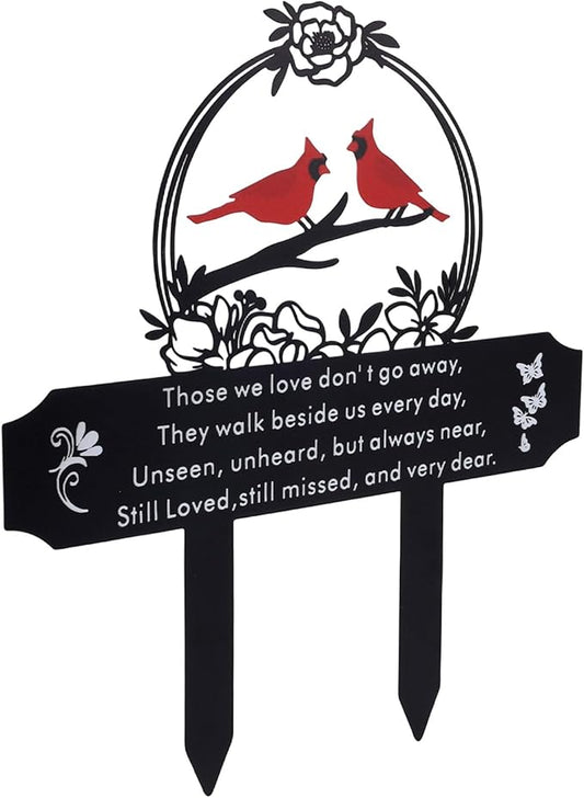 Cardinal Grave Decoration for Cemetery, Metal Tombstone Memorial Marker with Poem Weatherproof Outdoor Yard Garden Grave Stakes for Loss of Father Mother