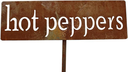 Classic Metal Garden Markers 19 Inches Tall (hot peppers, Naturally Rusted)