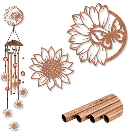 INFUNLY Sunflowers Wind Chimes for Outside Butterfly Metal Wind Chime Aluminum Windchime Tubes Memorial Wind-Bell Retro Music Windchimes with Bells for Yard Garden Decor Housewarming Birthday Gift
