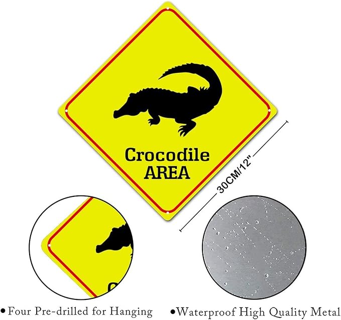 Crocodile Area Xing Caution Crossing Sign Ocean Animal Metal Tin Sign Warning Sign Novelty Road Fence Yard Wall Decor For Indoor Outdoor Highway12x12in