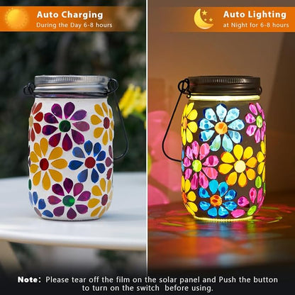 Stargarden Mosaic Solar Lantern ,Mosaic Lights ,Outdoor Hanging Jar Lights ,Waterproof Solar Lamps for Tree, Garden, Patio, Yard, Outdoor(Flower)