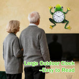 Large Outdoor Clock, Frog Outdoor Wall Clock with Thermometer & Humidity, Silent Non-Ticking Outside Clock for Patio, Living Room, Kitchen