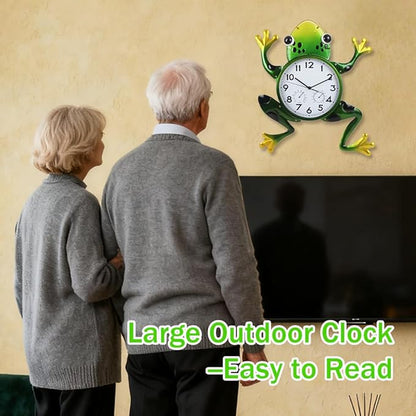 Large Outdoor Clock, Frog Outdoor Wall Clock with Thermometer & Humidity, Silent Non-Ticking Outside Clock for Patio, Living Room, Kitchen