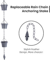 Rain Chain for Gutters with Adapter,Wrought Iron Rain Chains Set 8.5 Ft,Not Rust, Gotta Drain with Sturdy Anchoring Stake, 14 Cups, 1 Hook, Adjustable Gutter Downspout for Outdoor(Blue Gery)
