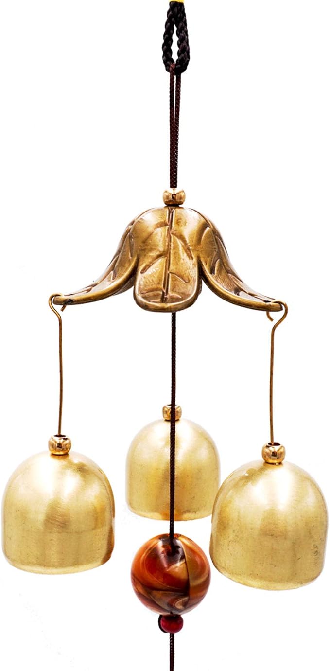 Banfeng 2 Pack Lucky Wind Chimes 3 Bells Feng Shui Wind Bell with S Hook for Good Luck Home Garden Hanging Decoration Gift