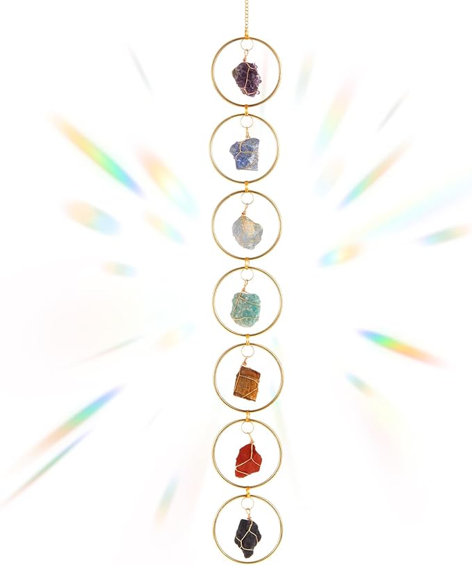 Thyle Healing Crystal Wind Chimes for Outside Window 7 Chakra Hanging Crystal Sun Catchers for Easter Indoor Outdoor Home Wall Decor Birthday Gifts(Amethyst Style)