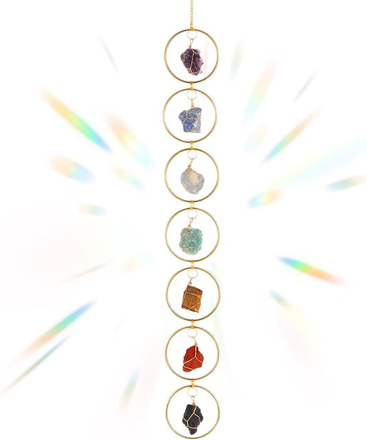 Thyle Healing Crystal Wind Chimes for Outside Window 7 Chakra Hanging Crystal Sun Catchers for Easter Indoor Outdoor Home Wall Decor Birthday Gifts(Amethyst Style)