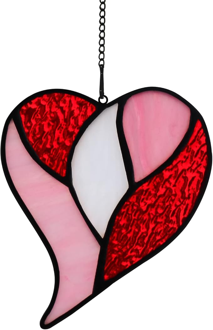Red Heart Suncatchers Stained Glass Window Hanging, Handmade Heart Ornaments, Birthday Gift for Grandma Mom Sister Aunt,Valentines Day Gift