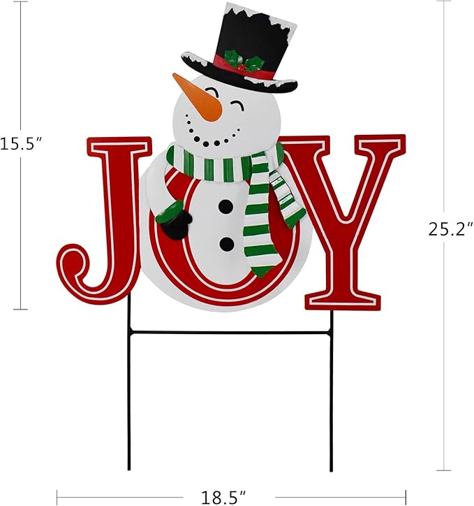Morning View Christmas Snowman Joy Yard Stakes Sign Metal Joy Garden Stake Decorations Outdoor Lawn Ornaments Xmas Yard Stake Holiday Winter Wall Decor for Patio Pathway Outside Red 25.2 Inches Tall