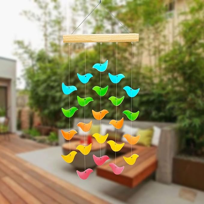 Topadorn Wind Chimes for Outside, Unique Solar Light Wind Chime, Glass Hanging Wind Chime with Solar Light for Home, Garden, Patio and Yard Decor