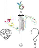 Outdoors Hummingbird Wind Chimes Sympathy Memorial for Loss of Loved One - Soothing Melodic Tones Aluminum Chime Great as a Gift for Your Patio Porch Garden and Backyard (Hummingbird,Heart)