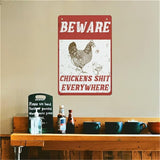 QHOVPA Farm Yard Sign Lawn Sign Metal Sign, Beware Chickens Shit Everywhere Sign for Home Farmhouse or Business Use 8x12 inches Signage